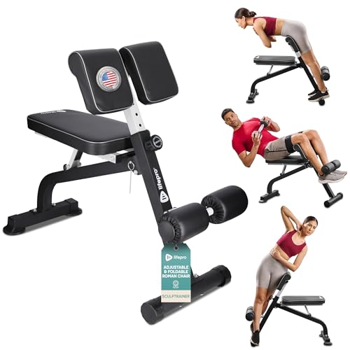 Lifepro SculptTrainer Roman Chair – 20+ Exercises, Foldable, 330 lb Cap | Hyperextension, hip thrusts, sit-ups & back extensions, 10 height positions, padded seat + dual rollers, alloy steel - color: Charcoal Gray, size: Large