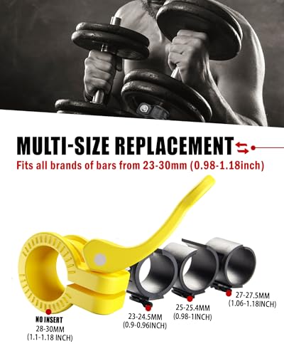 Mini Barbell Clips 1 inch I Multi-Size Adjustable Barbell Collar I 1 inch Barbell ClampsIQuick Release Weight Clips Pair of Locking for Dumbbell Bar - color: Yellow