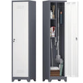 IRONFFICE Slim Cabinet,Narrow Broom Closet Storage Cabinets with Doors,Narrow Utility Closet with Hanging Rod,Slim Laundry Storage Cabinet for Garage,Living Room,Grey-White - size: 15.75"D x 15.75"W x 64.96"H-Grey/white