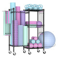 Dumbbell Rack, Home Gym Storage with Locking Wheels & 4 Hooks, 4 Tier Adjustable Workout Equipment Storage for Yoga Mat, Foam Roller, Dumbbell, Kettlebell, Fitness Ball and Resistance Band
