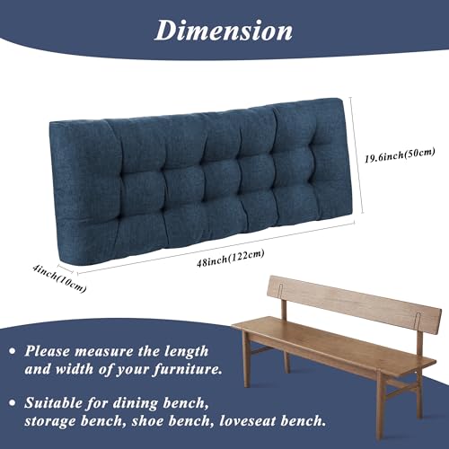 Indoor Bench Cushion for Indoor Furniture 48"x19" Navy 1 Pc | Thick, Stay in Place, Textured Fabric, for Entryway Window Shoe Storage and Kitchen Bench, Comfort Sitting, Upgrade Decor - color: Navy
