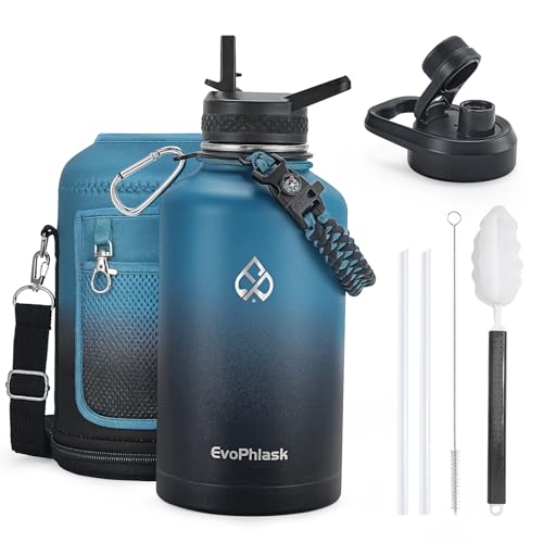 64 oz Insulated Water Bottle with Carrier Bag, Half Gallon Stainless Steel Water Bottle Keep Cold 48Hrs, Vacuum Insulated Large Water Jug for Gym, Travel, Hiking, Indigo Black - color: Indigo/Black, size: 64 Ounces
