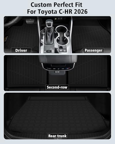 Floor Mats & Cargo Liner Custom Fit for Toyota C-HR 2026 All Weather TPE Rubber Floor Liners Full Set Automotive Mat for Toyota C-HR Accessories, Black - size: For Toyota C-HR 2026