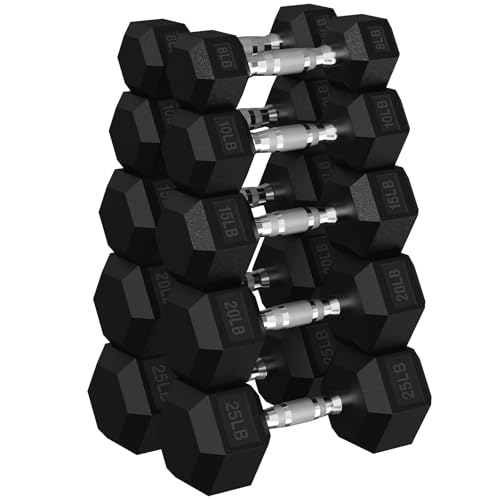 Hex Dumbbell Sets, 90-640 lb Rubber Encased Exercise & Fitness Dumbbells Set, Hand Weight for Strength Training, Weight Dumbbells - size: 156 lb set (pair of 8, 10, 15, 20, 25)