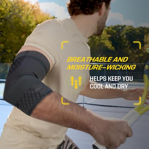 FUTURO™ Premium Compression Elbow Sleeve, with Wrap-Around Strap and Two Gel Pressure Pads, for Mild Tendonitis, Golfer’s Elbow, Tennis Elbow, Swelling, Sprains, and Strains, Large/XLarge - size: Large/X-Large