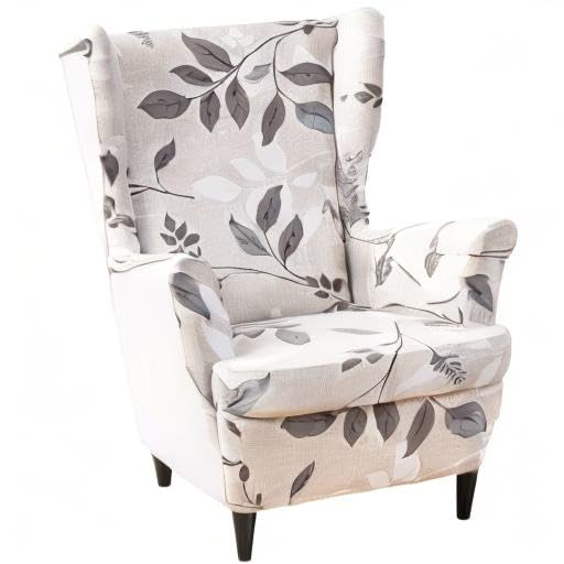 NILUOH Wingback Chair Slipcover 2 Pieces, Stretch Spandex Wingback Chair Covers Washable Slipcover for Wingback Armchairs Non-Slip Furniture Protector with Elastic Bottom for Living Room - color: Flowers