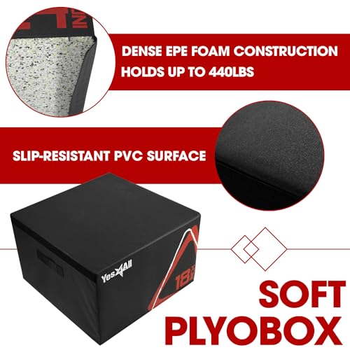 Yes4All Adjustable Soft Plyo Box, Jumping Trainer - For Plyometric Exercises and Conditioning, Multiple Height Variations - color: B. Black - 12"
