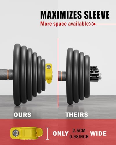 Narrow Barbell Clips 2.5cm Width for Olympic Bars, 0.9-1.18inch Adjustable Weight Clamps, Quick Release Locking Collars for Weightlifting - color: Yellow