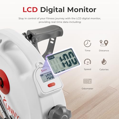 Sunny Health & Fitness Smart Under-Desk Bike Exerciser, Low-Impact Cardio Cycling Equipment for Home/Office, Mini Paddler for Arm/Leg Mobility Training, Free SunnyFit App - color: White