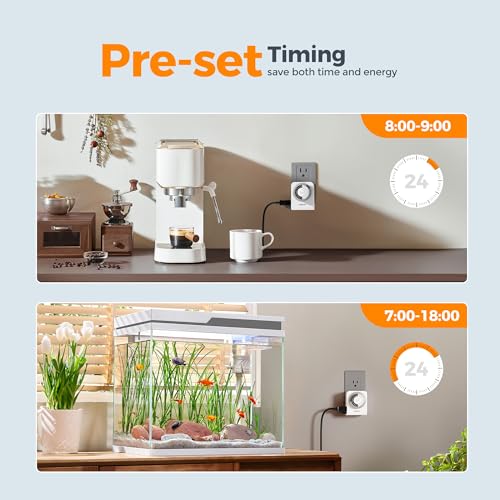 TESSAN Outlet Timer, Mechanical 24-Hour, 2 Pack | Dual 3-Prong Sockets, 30-Minute Intervals, For Lamps, Christmas Lights, Fans, Indoor Use