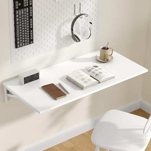 Need Wall Mounted Folding Table, 36x20 Inch Fold Down Wall Mount Desk Heavy Duty Small Folding Wall Table for Laundry, Home Office, Small Apartments, White & White Frame - color: White Desktop & White Folding Shelf Brackets, size: L36" * W20"