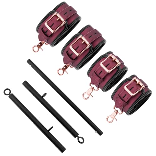Spreader Bar Heavy Duty Stainless Steel Adjustable Bar with 4 pcs PU Cushioned Straps for Yoga, Pilates, Fitness Training, Home Gym Equipment and more. - color: Wine Red