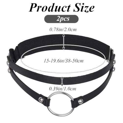 2Pcs PU Leather Women's Gothic, Elastic Punk Thigh Straps for Ladies, Double Straps Heart O Ring Leg Thigh Elastic Garter Belt, Black
