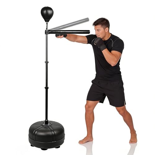 Spinning Reflex Bar Boxing Bar with Punching Bag, Height Adjustable SpinningBar, Freestanding BoxingBar Boxing Speed Trainer Boxing Equipment for Home Gym (1 Ball)