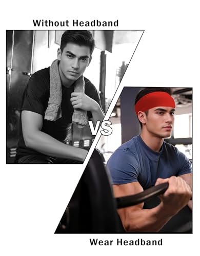 Headbands for Men & Women, Sweat Headband Non-Slip Sweatband Sports Running Cycling Yoga Basketball Workout Football Training - color: Red Pack