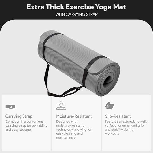 BalanceFrom Yoga Mat, 1-Inch Extra Thick High Density Exercise Mat, Anti-Tear Exercise Yoga Mat with Carrying Strap, Suitable for Various Yoga Exercises, Multiple Colors - color: Gray