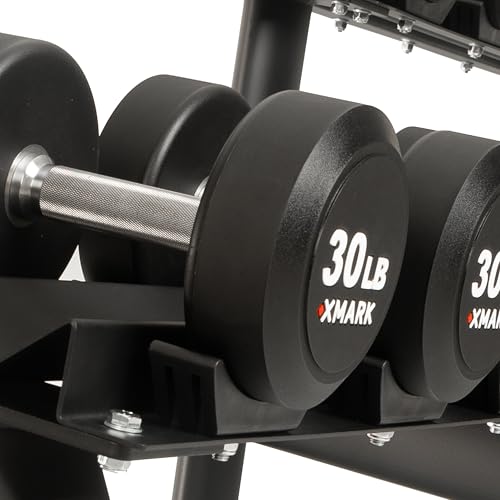 XMARK Dumbbell Weights Sets, 5-50lb and 5-75lb Dumbbell Sets, No Odor, Urethane Dumbbells, Commercial Gym and Home Gym Equipment - color: 01) 5-50lb Round & Classic Rack