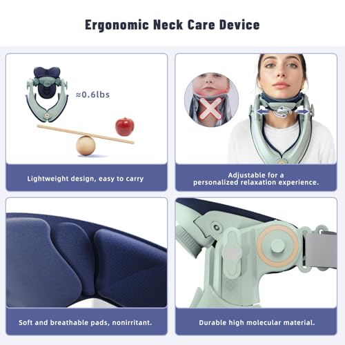 Neck Stretcher ＆ Neck Support, Adjustable Neck Traction for Neck Pain Relief, Easy to Use, Lightweight for Home, Office, Travel - Green