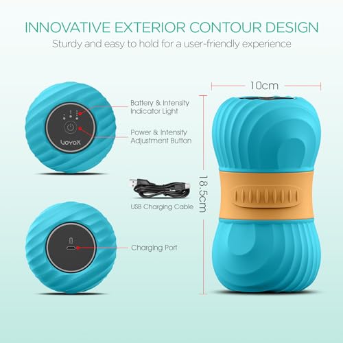 VOYOR-HEALTH Vibrating Peanut Massage Ball Roller, Electric Double Lacrosse Massage Ball with 4 Intensities for Muscle Pain Relief, Rechargeable Deep Tissue Massage, Yoga Sports Fitness MB300 (Blue) - color: Blue
