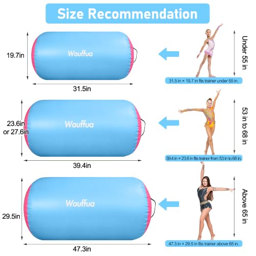 Gymnastic Air Barrel, Inflatable Tumble Track, Tumbling Mat, Roller Octagon Trainer for Back Handspring and Back-bend for Home, Gym, No Pump - color: Cyan-pink, size: 2.6'L x 1.55'D，nopump