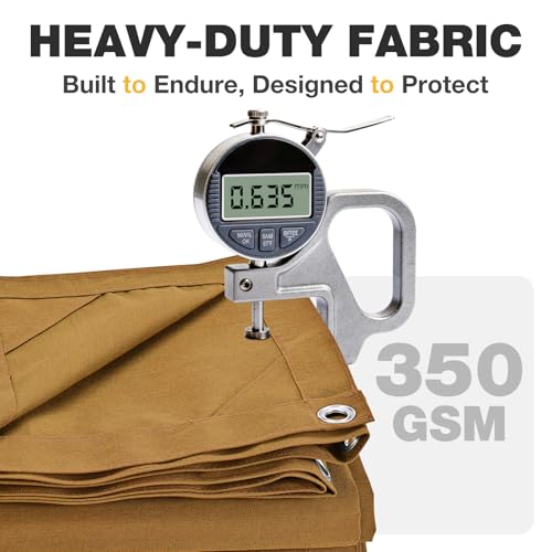 Winpull Heavy Duty Canvas Tarp 6x8 ft, 12oz (350 GSM) Polyester Canvas Water-Resistant Tarp with Rustproof Grommets, Tear-Resistant Outdoor Cover for Wood Piles, Camping, Trailer & Equipment - color: Tan, size: 6'x8'