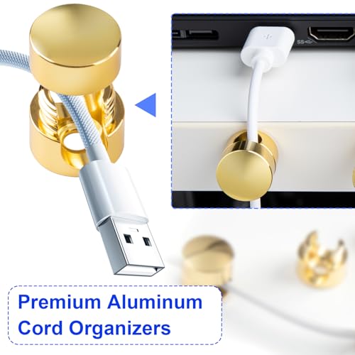SmallCat 5 Sets Charger Holders for Cords, Gold Adjustable Cable Anchor Holders, Adhesive Metal Cord Clips, Cable Management Wire Organizers for Desk, Office, Nightstand - color: Gold, size: 5 Sets