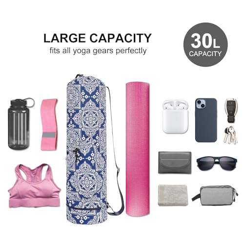 sportsnew Yoga Mat Bag with Water Bottle Pocket & Wet Pocket for Women | Yoga mat carrier fits 1/8"-3/8" yoga mats, quick-access multi-pocket organization, lightweight for gym, Pilates & studio - color: Celadon Patent, size: Medium
