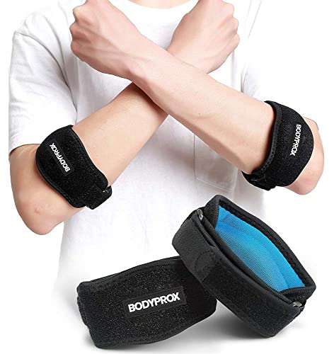 Bodyprox Elbow Brace 2 Pack for Tennis & Golfer's Elbow Pain Relief | Adjustable compression strap helps ease forearm stress from sports, workouts, work, and daily tasks.