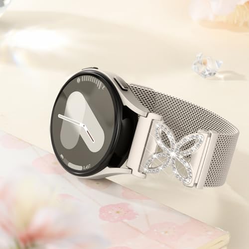 Getino Magnetic Metal Band Compatible with Galaxy Watch 7 Band 6 5 4 FE Active 2 40mm 44mm/Galaxy Watch 5 pro 45mm/Classic, 20mm Floral Dressy Strap for Samsung Watch Bands Women Milanese Mesh Loop - color: Bling Starlight