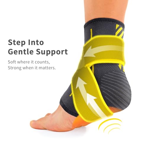Bracoo 2 Pack Ankle Brace Compression Sleeve for Women & Men, Adjustable Ankle Support Strap for Sprained, Plantar Fasciitis, Pain Relief, Injury Recovery, Running, Workout, GYM, FS60 - size: S/M