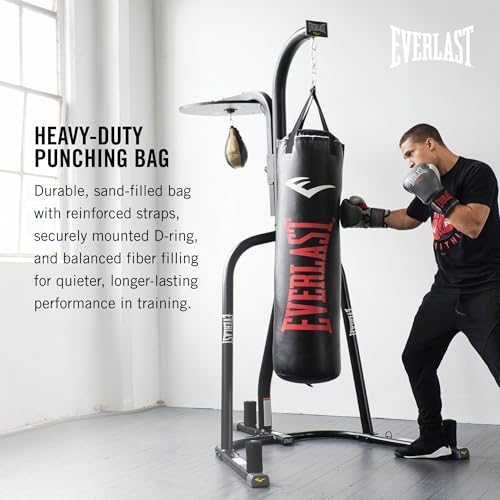 Everlast Elite Punching Bag | Durable Boxing MMA, Adults | Muay Thai - color: Black with Hanger, size: 70 lb