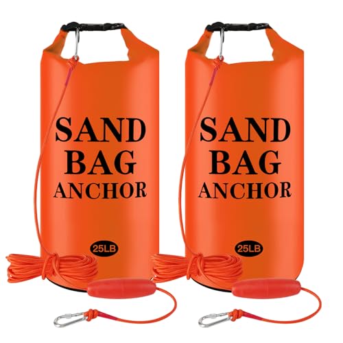 25LB Sand Anchor Bags, Waterproof Dry Bags, 2-in-1 Jet Ski Anchor Bag Kit with Adjustable Buoy for Small Boat Jetski Power Watercrafts Canoes and Kayaks