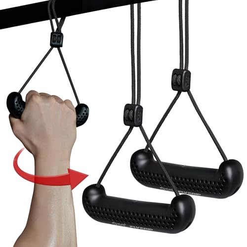 GD Fly Grip Pull Up Handles LAT Pull Down Attachments Nuetral Grip Cable | Nuetral grip Pull up bar, T-bar row Handle, 90 angle rotating, Barbell, Deadlift, Cable attachment, d handle tricep rope - color: Black Grip(Black strap)