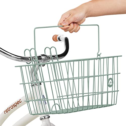 Retrospec Apollo-Lite Lift-Off Bike Basket - Detachable Steel Handlebar Basket with Carrying Handle for Commuting, Shopping & Beach Trips - 14.5in x 9.5in Weather-Resistant Biking Gear - color: Matcha