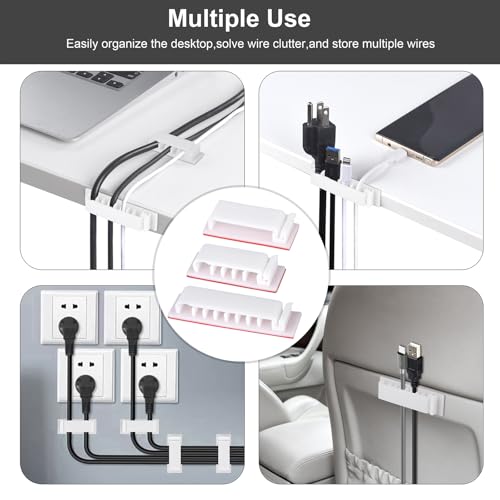 Cable Management Clips, 20Pcs Cable Organizers Wire Clips Cord Holder for TV PC Ethernet Cable Desk Home Office (White) - color: White