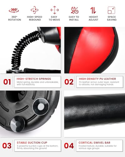 INNOLIFE Boxing Bar with Punching Bag for Kids, Adjustable Height Boxing Spinning Bar, Speed Trainer Free Standing Reflex Punching Ball Boxing Equipment for 7-12 Years