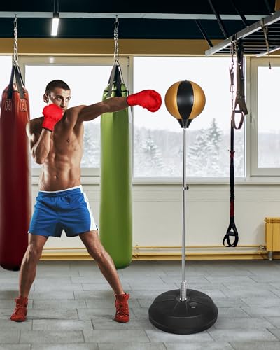 Fitness Reflex Bag, Speed Ball Stand Punching Bag with Gloves, Boxing Bag for Adults and Teens, 59IN Great MMA Training - color: black gold