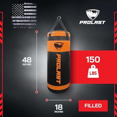 4Ft XL 135Lb Heavy Punching Kicking Bag for Adults, Boxing, MMA, Martial Arts, Muay Thai, Strength Training Equipment, Special Edition Rhino Logo - color: Orange / Black, style: Filled