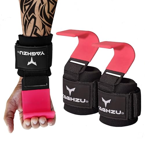 Weight Lifting Hooks, Padded Weight Lifting Straps Wrist Straps for Men and Women, Premium Deadlift Straps for Weightlifting and Powerlifting, Weight Lifting Gloves for Pull Ups - color: Pink