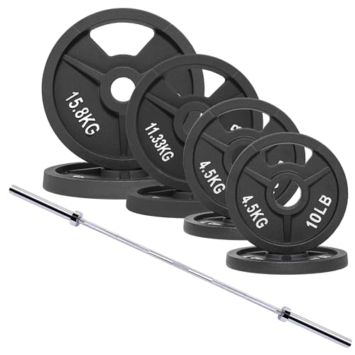 Signature Fitness 2-Inch Cast Iron Barbell Set, Including Multiple LBS Weight Plates and 6FT Barbell Set, Multiple - size: 160LB SET