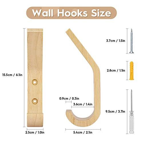 Wooden Coat Hooks Wall Hooks,Natural Oak Wood Hooks Decorative Vintage Wood Wall Hooks Organizer Heavy Duty Wall Mounted Hooks for Hanging Coats, Key, Cap, Cup (4 Pack)