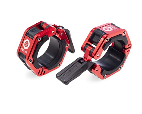 Lock-Jaw Flex Barbell Collars Olympic Barbell Clamps w/Magnet 2 Pcs – Heavy Duty Bar Clamps for 2” & 50mm Olympic Bars – Secure Weight Bar Clamps for Strength Training & Home Gym Accessories - color: Red