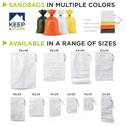 Heavy Duty Sand Bags Pack of 3, White Empty Sandbags with Built-In Ties, Woven Polypropylene UV Protection 1600 Hours, Fillable Bags for Flood Control, Weight, 38x18 inches, 90 Pounds Volume