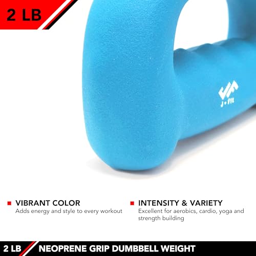 JFIT Neoprene D Grip Dumbbells - Single Weights 1LB-5LB - Premium Non-Slip, Hand Weights, Ergonomic Design - style: 2 Pound