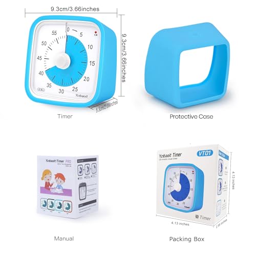 Yunbaoit Visual Timer, Silent 60-min Countdown Timer for Kids, Blue Blue | Protective Case, Time Management Tool, Mute and Ringing Alarm Available, Low Power Reminder, for Study,Game,Work,Fitness etc - color: Blue Blue