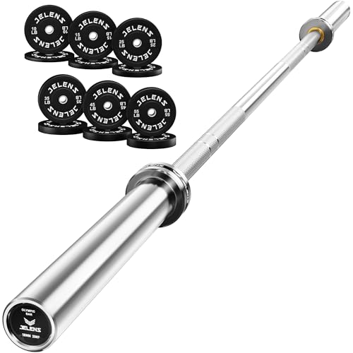 JELENS 7FT Bar Olympic Barbell, 1000lb Capacity Weight Bar for Strength Training, 2 Inch Strength Training Bar With Knurled Grip for Squats, Deadlifts, Presses, Rows, Curls - size: 7FT Olympic Barbell with 370 LB Black Plates