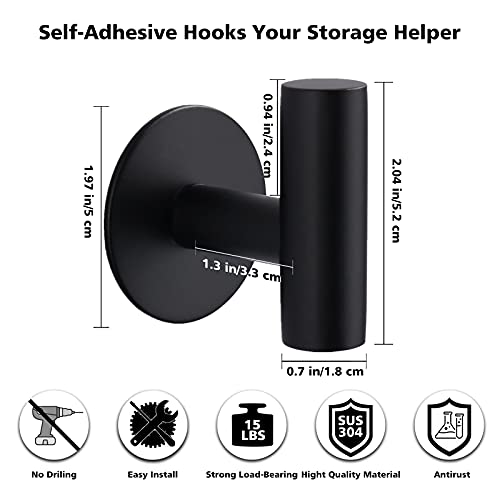 Bntuk Adhesive Hooks Heavy Duty Wall Hooks Stainless Steel Waterproof Shower Hook, Adhesive Holder Coat Hook for Hanging, Wall Mounted Towel Hooks for Bathroom Glass Window- 2 Pack - color: Matte Black, size: 2 Pack