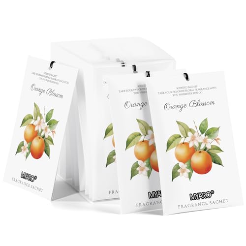 MYARO 12 Packs Orange Scented Sachets - Fragrance for Closet, Drawer, Bathroom, Car - Air Freshener Deodorizer Packets - color: Orange Blossom