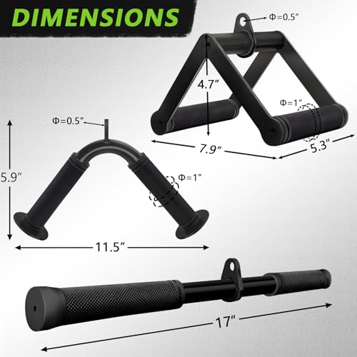 Double D Row Handle Cable Attachment for Weight Workout, Steel with Non-Slip Rubber Grip (Black) - color: Black Three-piece Set