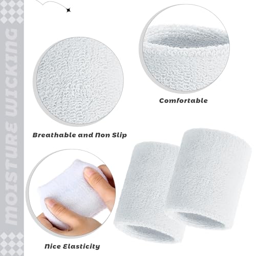 Bememo 24 Pcs Wrist Sweatbands Bulk Sports Wrist Bands for Men Women Breathable Athletic Tennis Wristbands Stretchy Absorbent Cotton Terry for Basketball, Baseball, Gym, Working Out - color: White